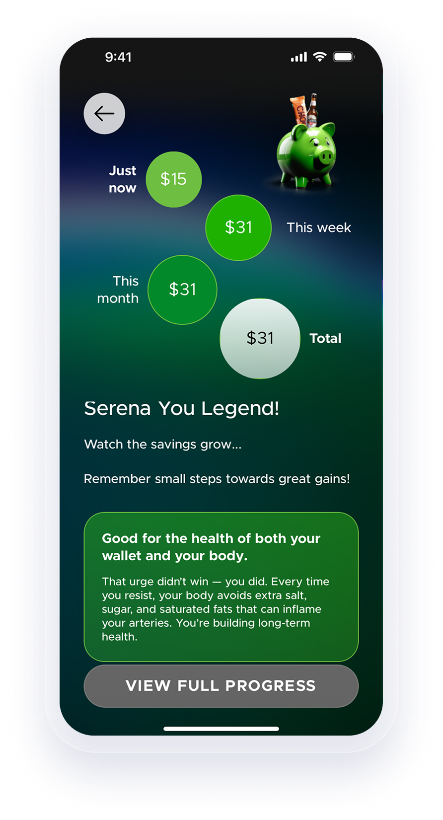 Progress tracking with savings bubbles